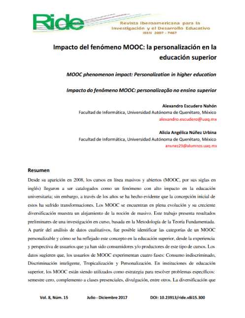 Impacto del fenómeno MOOC: la personalización en la educación superior