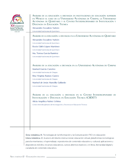 Análisis de la educación a distancia en instituciones de educación superior en México: el caso de la Universidad Autónoma de Chiapas, la Universidad Autónoma de Querétaro y el Centro Interdisciplinario de Investigación y Docencia en Educación Técnica